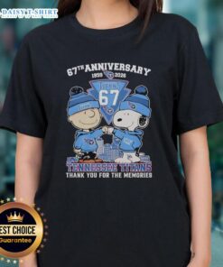 Good Tennessee Titans outfit featuring Snoopy and Charlie Brown for their 67th anniversary - ladies tee design.