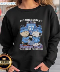 Alt Text: Good Tennessee Titans outfit featuring Snoopy and Charlie Brown 67th Anniversary sweatshirt, perfect for fans.