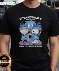 Good Tennessee Titans outfit featuring a Snoopy and Charlie Brown 67th Anniversary 1959-2026 t-shirt design.