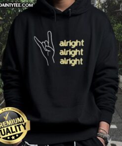 Good Texas Longhorns 'Hook Em' neon sign hoodie featuring 'Alright, Alright, Alright' design for fans and supporters.