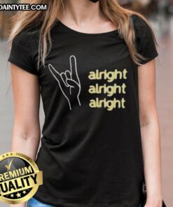 Alt Text: Good Texas Longhorns Hook 'Em neon sign on a ladies tee, celebrating Texas pride and 'Alright, Alright, Alright' spirit.