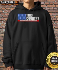 US flag hoodie featuring 'This Country Was Founded Upon Antifa Principles' design, perfect for patriotism and activism.