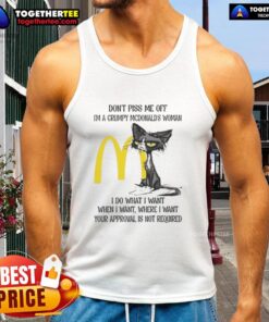 Grumpy woman in a tank top with a cat, captioned Good Tired Cat, Don't Piss Me Off showcasing a playful attitude.