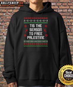 Good Tis The Season To Free Palestine hoodie featuring bold text and festive design, perfect for supporting Palestine.