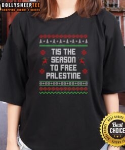 Good Tis The Season To Free Palestine Ladies Tee featuring a stylish design promoting peace and solidarity for Palestine.