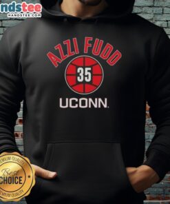 Alt Text: UConn Huskies basketball hoodie featuring Azzi Fudd's name and number 35, perfect for fans and players alike.