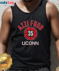 Alt Text: UConn Huskies basketball tank top featuring Azzi Fudd's name and number 35, perfect for fans and players.