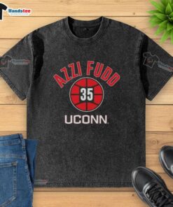 UConn Huskies basketball Azzi Fudd name and number 35 washed t-shirt, perfect for fans of college basketball.