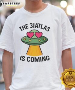 Good UFO The Biatlas Is Coming T-Shirt featuring a vibrant alien graphic and bold typography, perfect for sci-fi fans.