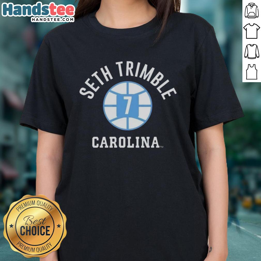 good-unc-tar-heels-basketball-seth-trimble-name-number-ball-7-ladies-tee Good UNC Tar Heels basketball ladies tee featuring Seth Trimble's name and number, perfect for fans.