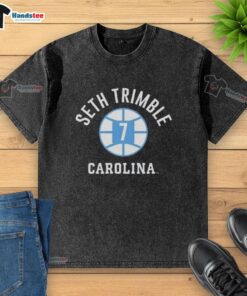 Good UNC Tar Heels basketball washed t-shirt featuring Seth Trimble's name and number, perfect for fans.