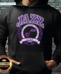 Utah Jazz NBA crest hoodie featuring vibrant team colors and logo, perfect for fans and stylish sportswear enthusiasts.