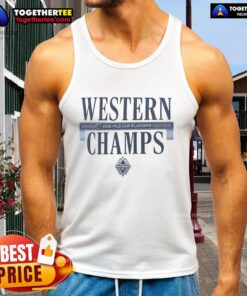 Vancouver Whitecaps FC 2025 MLS Western Conference Champions locker room tank top showcasing team pride and victory.