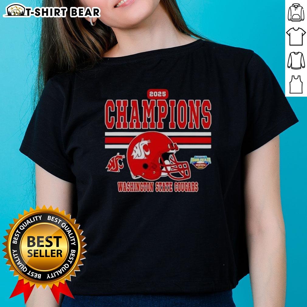 Good Washington State Cougars 2025 Potato Bowl Champions Helmet Ladies Tee 2025 Potato Bowl Champions helmet graphic on a women's tee featuring Washington State Cougars design.