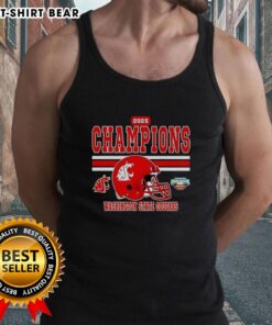 Good Washington State Cougars 2025 Potato Bowl Champions helmet tank top featuring team colors and logo.