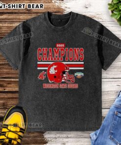 2025 Potato Bowl Champions Washington State Cougars helmet graphic on a washed t-shirt for fans.