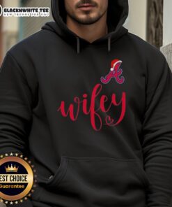 Good Wifey Atlanta Braves Santa Hat Merry Christmas Hoodie featuring festive design for baseball fans celebrating the holidays.