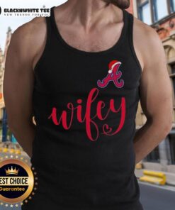 Good Wifey Atlanta Braves Santa Hat Merry Christmas Tank Top in festive holiday colors, perfect for Braves fans.