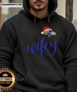 Alt Text: Good Wifey Baltimore Ravens Santa Hat Merry Christmas Hoodie featuring festive design for Ravens fans.