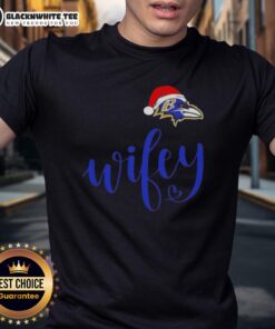 Good Wifey Baltimore Ravens Santa Hat Merry Christmas T-Shirt featuring festive design for Ravens fans.