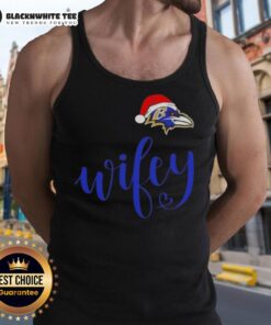 Good Wifey Baltimore Ravens Santa Hat Merry Christmas tank top for festive sports fans celebrating the holiday season.