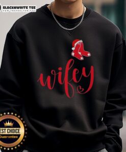 Good Wifey Boston Red Sox Santa Hat Merry Christmas Sweatshirt featuring festive design for baseball fans.