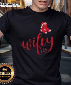 Good Wifey Boston Red Sox Santa Hat Merry Christmas T-Shirt featuring festive design for baseball fans during the holidays.