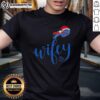 Good Wifey Buffalo Bills Santa Hat Merry Christmas T-Shirt featuring festive design for NFL fans celebrating the holidays.