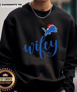 Good Wifey Detroit Lions Santa Hat Merry Christmas Sweatshirt, festive design perfect for NFL fans celebrating the holidays.