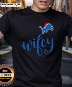 Good Wifey Detroit Lions Santa Hat Merry Christmas T-Shirt featuring festive design for holiday cheer and team spirit.