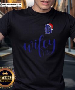 Good Wifey Detroit Tigers Santa Hat Merry Christmas T-Shirt featuring festive design for Tigers fans celebrating the holidays.