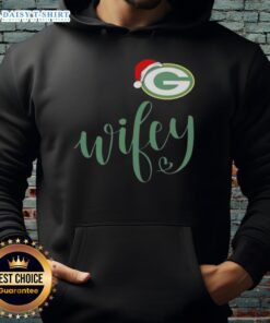 Good Wifey Green Bay Packers Santa Hat Merry Christmas Hoodie displayed on a festive background, perfect for holiday cheer.