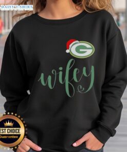 Good Wifey Green Bay Packers Santa Hat Merry Christmas Sweatshirt featuring festive design for holiday cheer.