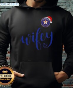 Good Wifey Houston Astros Santa Hat Merry Christmas Hoodie featuring festive design for baseball fans celebrating the holidays.