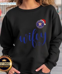 Good Wifey Houston Astros Santa Hat Merry Christmas sweatshirt, perfect festive apparel for Astros fans during the holidays.