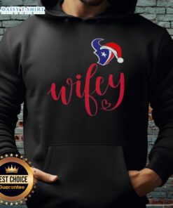 Good Wifey Houston Texans hoodie with Santa hat, perfect for a festive Merry Christmas celebration.