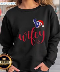 Good Wifey Houston Texans sweatshirt with Santa hat for a Merry Christmas celebration, perfect for holiday fans.