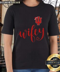 Good Wifey Indiana Hoosiers Santa Hat Merry Christmas Ladies Tee design with festive graphics for holiday cheer.