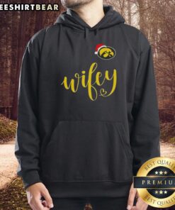Alt Text: Good Wifey Iowa Hawkeyes Santa Hat Merry Christmas Hoodie featuring festive design and team colors for holiday cheer.