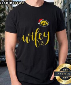 Good Wifey Iowa Hawkeyes Santa Hat Merry Christmas T-Shirt featuring festive design for Hawkeyes fans celebrating the season.