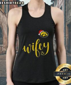 Good Wifey Iowa Hawkeyes Santa Hat Merry Christmas tank top, perfect for festive game day celebrations and holiday cheer.