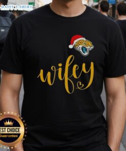 Good Wifey Jacksonville Jaguars Santa Hat Merry Christmas T-Shirt featuring festive design for Jaguars fans.