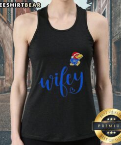Good Wifey Kansas Jayhawks Santa Hat Merry Christmas Tank Top for festive fans, perfect holiday apparel for game days.