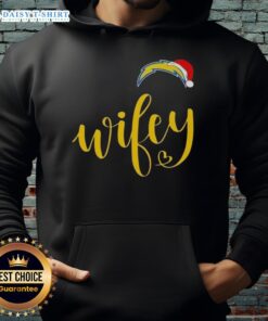 Good Wifey Los Angeles Chargers Santa Hat Merry Christmas Hoodie for festive fans celebrating the holiday season.