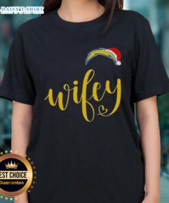 Good Wifey Los Angeles Chargers Santa Hat Merry Christmas Ladies Tee, perfect for festive football fans this holiday season.