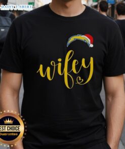 Good Wifey Los Angeles Chargers Santa Hat Merry Christmas T-Shirt featuring festive design for football fans.