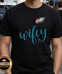 Good Wifey Philadelphia Eagles Santa Hat Merry Christmas T-Shirt featuring festive design for Eagles fans celebrating the holidays.