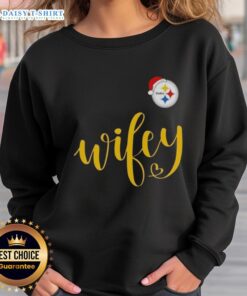 Good Wifey Pittsburgh Steelers Santa Hat Merry Christmas Sweatshirt, perfect for festive football fans this holiday season.
