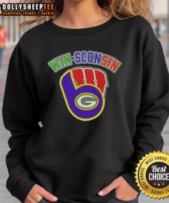 Good Wisconsin City Sports sweatshirt featuring Milwaukee Brewers, Green Bay Packers, and Wisconsin Badgers logos.