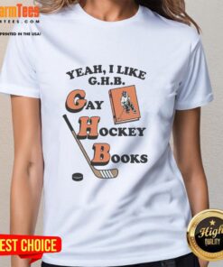 Good Yeah I Like G.H.B. Gay Hockey Books Ladies Tee featuring vibrant design and comfortable fit for LGBTQ+ hockey fans.